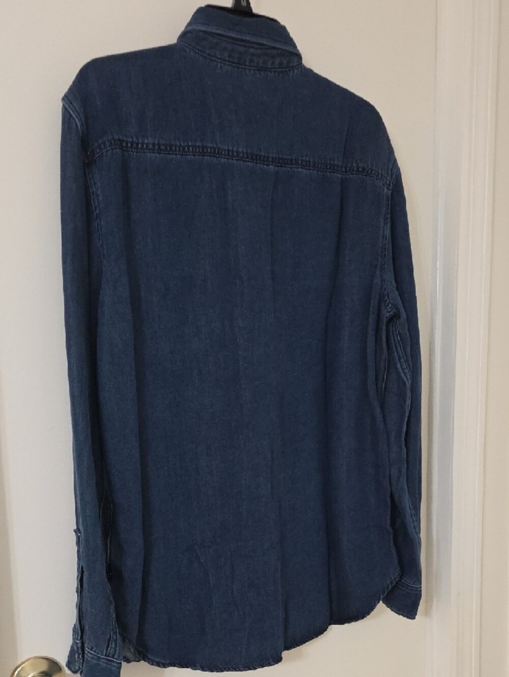 7 For All Mankind Men's Dark Blue Denim Snap Button-Down Shirt - Picture 6 of 11